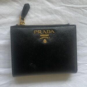 Prada Black Saffiano Wallet with Gold Logo